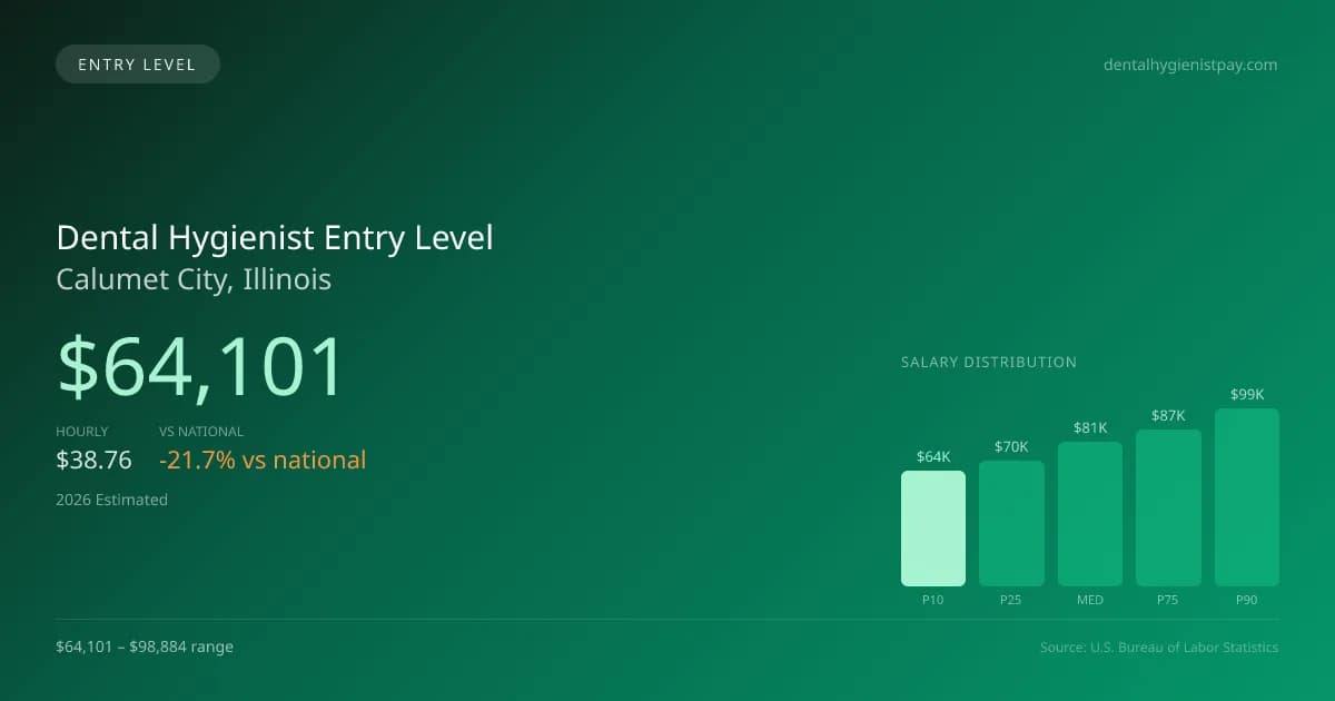 Dental Hygienist Entry Level Salary in Calumet City, IL — 2026 est., based on 2025 BLS
