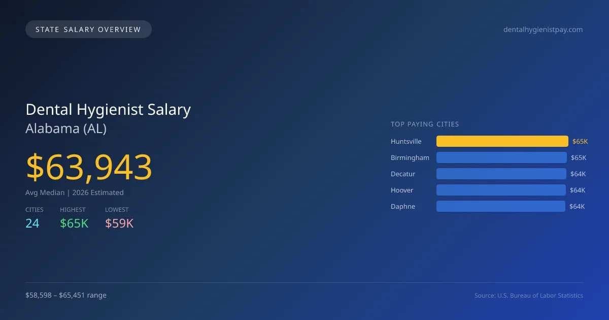 Dental Hygienist Salary in Alabama - 2025 BLS Data Infographic